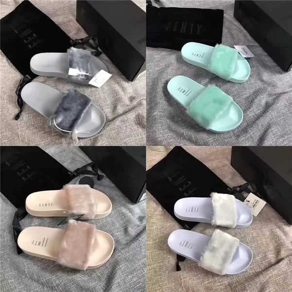 

factory direct wholesale quality colorful fur sliders factory price real fox fur slippers fur slides#857, Black