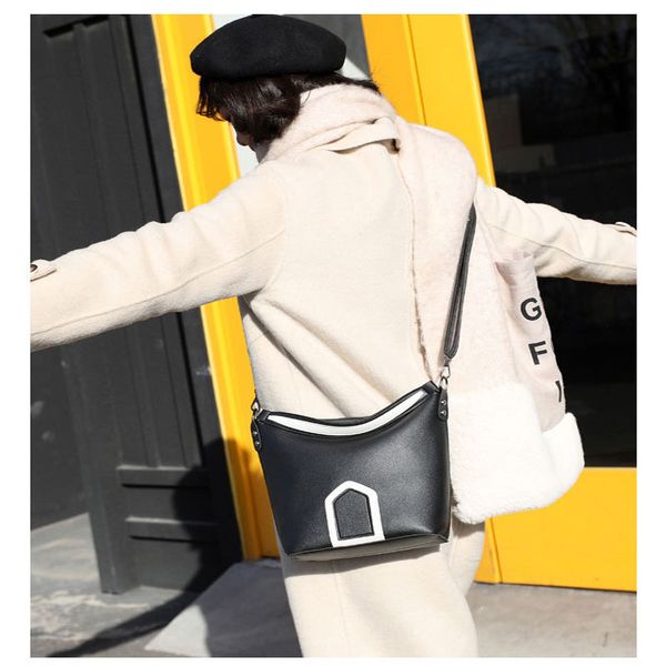 

women pu bag solid fashion women bags leather purses shoulder crossbody bucket bags 2018 big handbags brand design