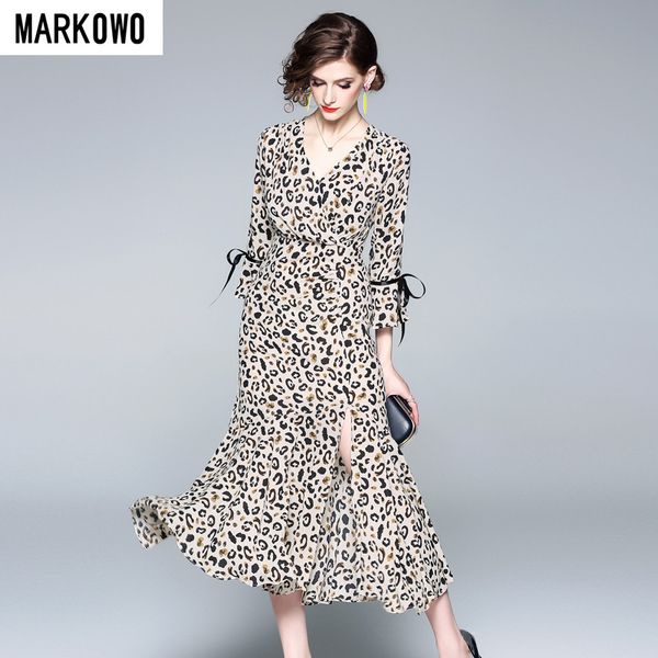 

markowo дизайнерский бренд 2020 lady sexy leopard тонкий тонкий талией v-neckwomen офис платье, Black;gray