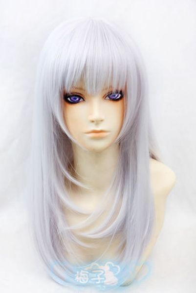 

k kushina anna silver purple 60cm cosplay wig ing, Black