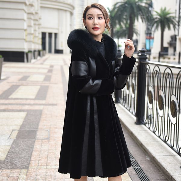 

real fur coat female fur collar wool jacket winter sheepskin coat women clothes 2020 sheep shearing zt4096, Black