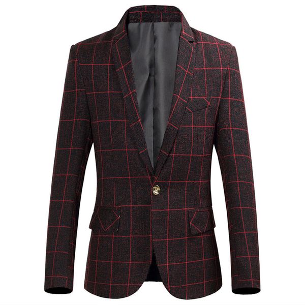

men's autumn winter plaid single row buckle outwear long sleeve suit coat, White;black