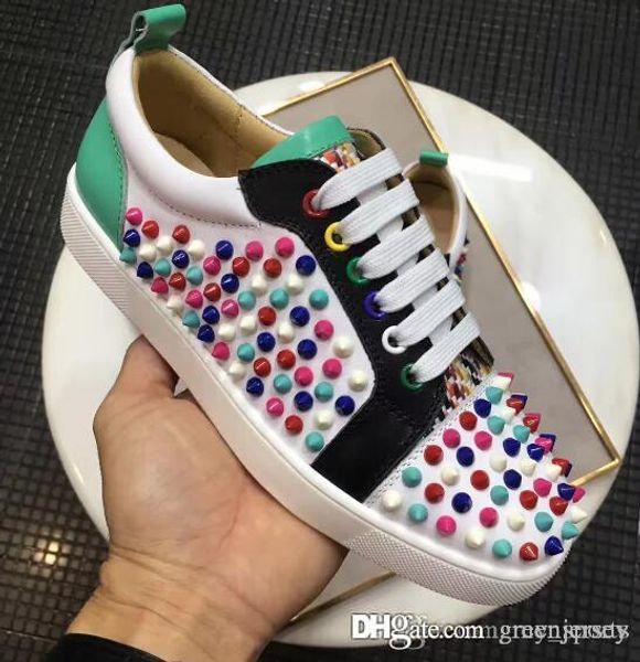 

low men studded spikes casual flat red bottom luxury shoes men and women party designer sneakers lovers genuine leather 35-46, Black