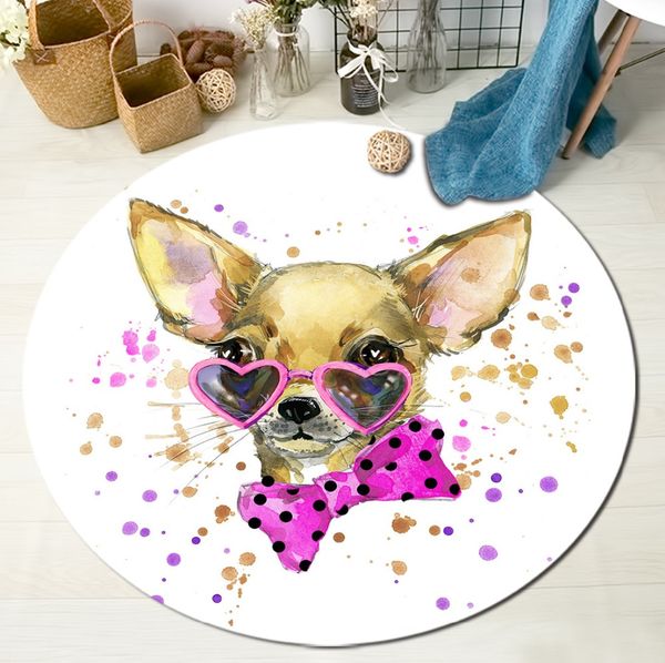 

watercolor puppy dog round rugs and carpets for kids baby home living room white crystal velvet large cushion bedroom bath mats