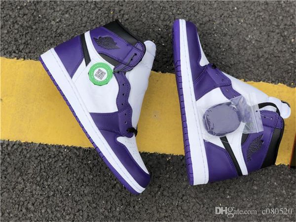 

2020 release high og court 1 purple pine 1s basketball shoes mens white black sneakers sports 555088-500 come with box us 7-13