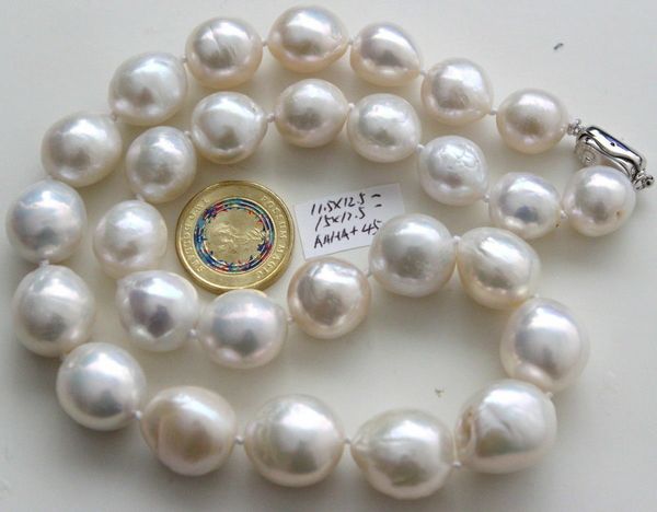 

new fine pearls jewelry elegant 14-15mm south sea baroque white pearl necklace 18inch 925s, Silver