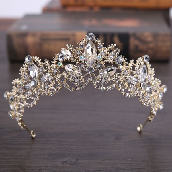 

DIEZI Fashion Baroque Luxury Crystal AB Bridal Crown Tiaras Light Gold Diadem Tiaras for Women Bride Wedding Hair Accessories