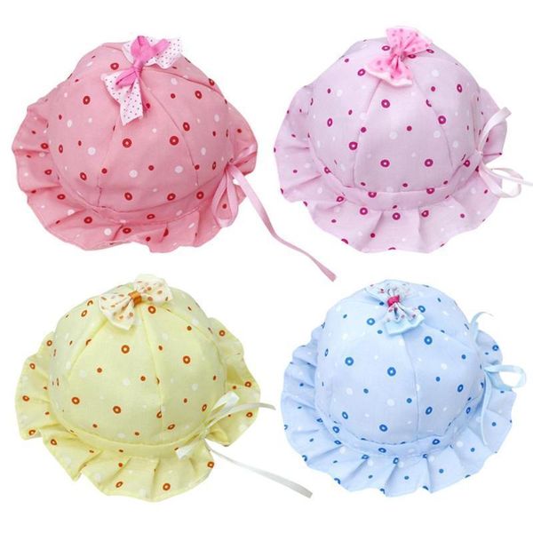 

casual newborn baby boy girl summer bucket sun dot print ruffle fisherman hat suitable for babies of 0-8 months or so, Yellow