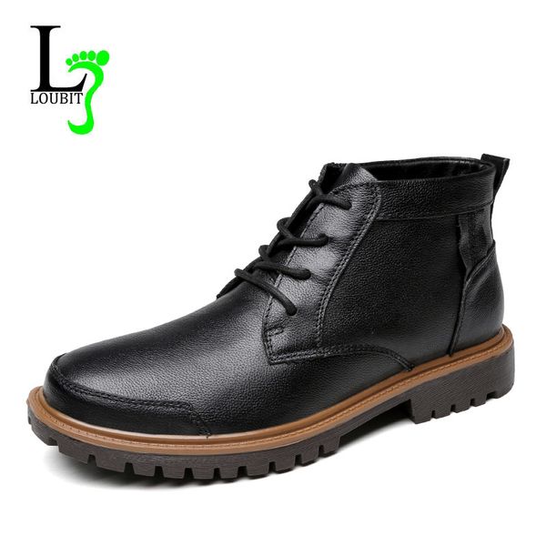 

men boots cow leather winter fur shoes men rubber ankle tooling boots male warm work shoes sneakers footwear, Black