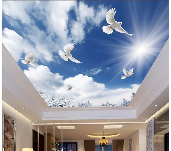 

3d ceiling murals wallpaper custom p winter blue sky white clouds pigeons living room home decor 3d wall mural wallpaper for walls 3d