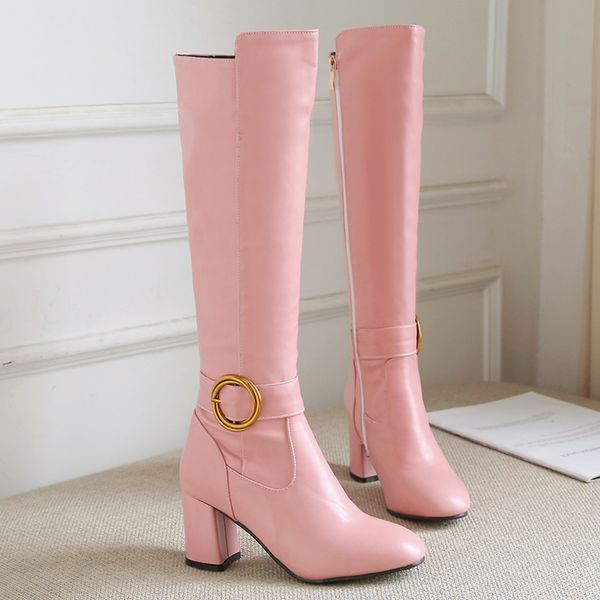 

s.romance women boots over the knee plus size 34-43 high square heels female pumps office fashion woman shoes black pink sb139