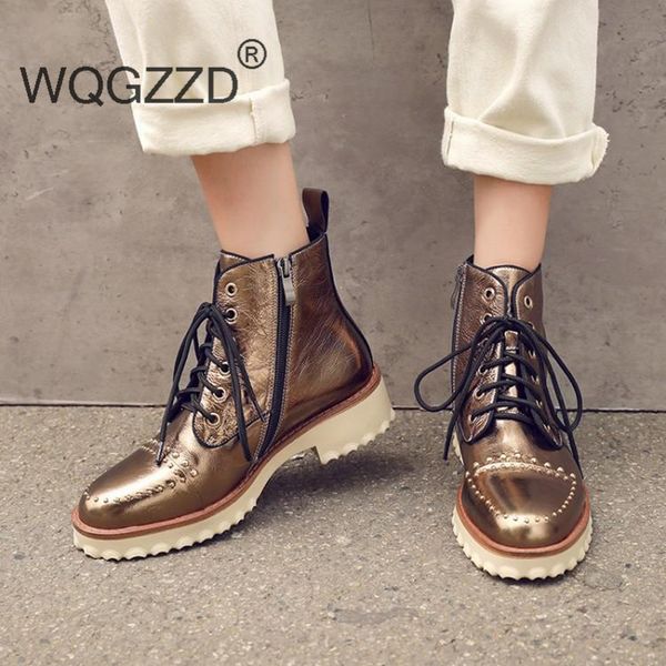 

2020 new winter shoes women's motorcycle boots cow leather punk rock rivets-studded ankle boots zapatos mujer, Black
