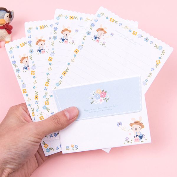 

30packs cartoon greeting card mini envelope letter paper set rabbits flower penguin writing paper 4 letter paper+2 envelopes