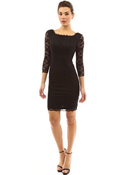 

pattyboutik women's square neck 3/4 sleeve zip back lace sheath dress, Black;gray