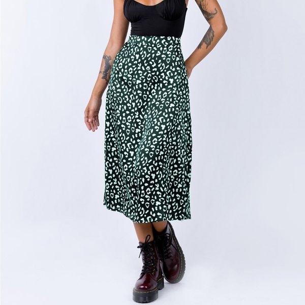 

women's casual skirts female slim split a-line skirt mid-length summer high waist leopard print skirts, Black