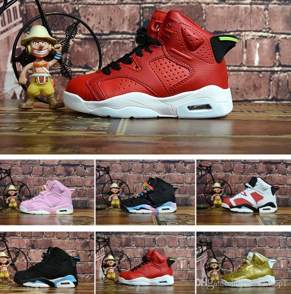 

children kids shoes designer fashion 6 6s gold blue red black blue white red athletic shoes sneakers for boys girls kids with boz