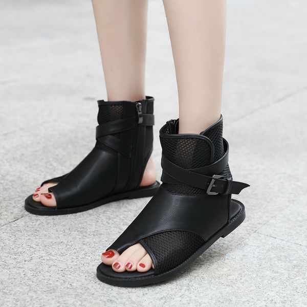 

ladies flat sandals casual opentoe thong sandals woman flats black mesh gladiator vintage ankle buckle flat shoes female