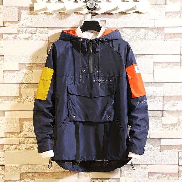 

men's autumn hoodies 2019 harajuku fashion brand patchwork pullover japanese hoodie pocket sport men hooded sweatshirts sudadera, Black
