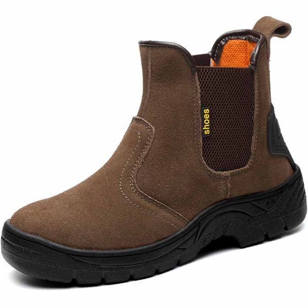 Vendita calda-Outdoor Pelle scamosciata di mucca Stivali da lavoro con punta in acciaio Scarpe da uomo Scarpe antinfortunistiche antiscivolo a prova di puntura