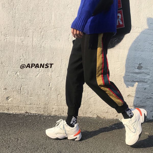 

winter new thick pants men elastic waist fashion casual sweatpants man streetwear hip hop loose trousers joggers track pants, Black
