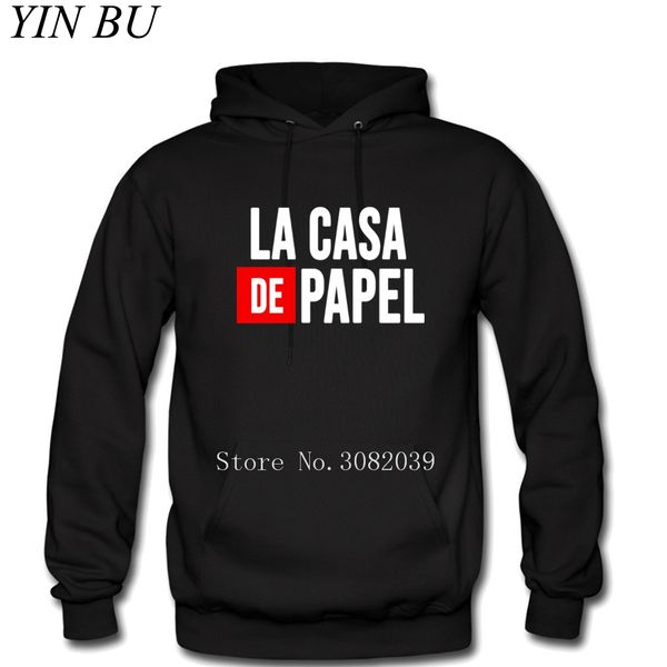 

hoodies sweatshirts la casa de papel money heist house of paper fashion print casual men boys men's pullover tracksuits hoody, Black