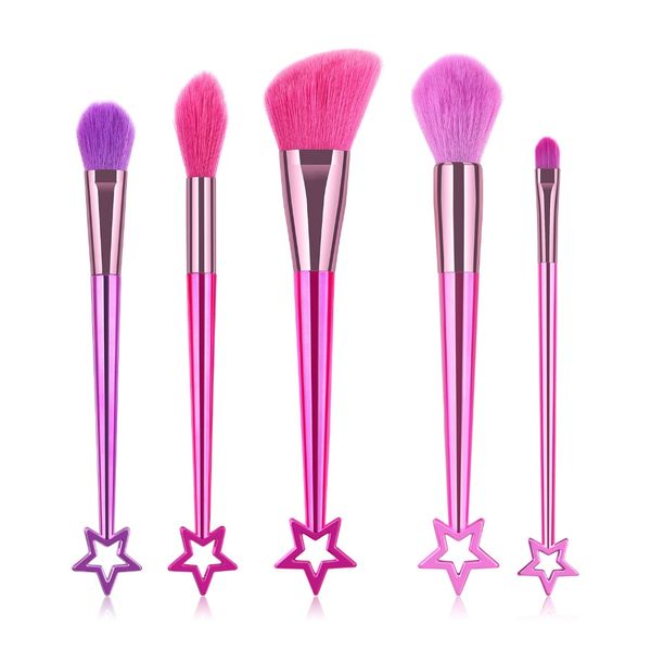 5 Stück rosa Make-up-Pinsel, lila Puder-Rouge-Pinsel, süßer Sailor Moon-Make-up-Pinsel mit Sternenstab, weiches Haar, bestes Weihnachtsgeschenk für Frauen
