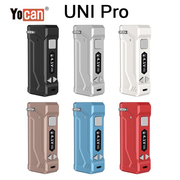 

Аутентичный Yocan UNI PRO Box Mod 650mAh Разогреть напряжение аккумуляторной батареи Регулируемой Vape Ecigs Аккумулятор подходит для всех картриджей Тележки с OLED-дисплеем