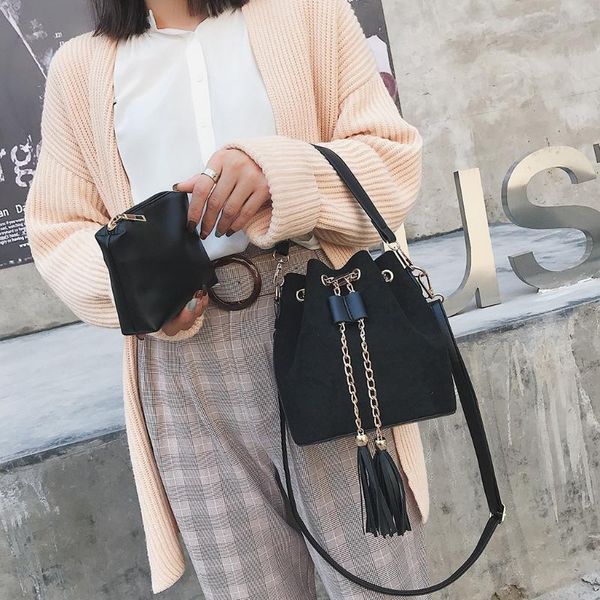 

женская мини crossbody сумка симпатичной замши ведро сумка организатор малый кисточкой pu кожаную женское плечо сумку # t1g