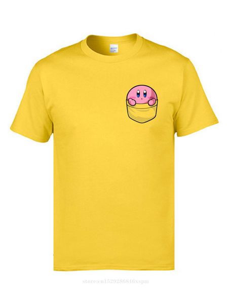

one yona pocket pink kawaii kirby tee shirt for student clothing shirts cotton fabric funny cartoon print t shirt, White;black