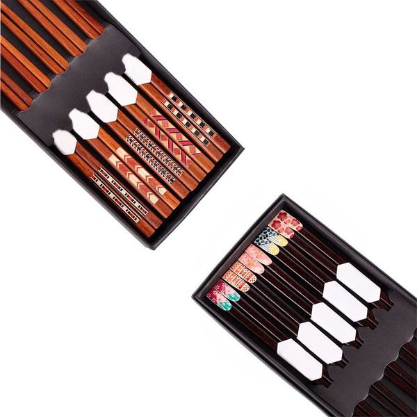 

5 pairs wooden bamboo chopsticks sushi chopsticks chinese style printing patterns sticks gift box