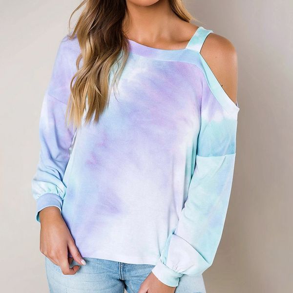 

off-shoulder tie dye sweatshirt women casual o neck long sleeve woman punk girl streetwear fall clothing, Black