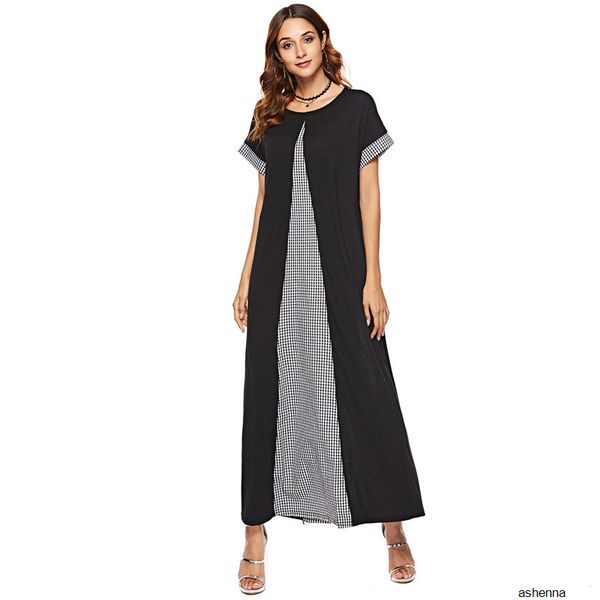 

рынк дизайнер шить плед a- линия с коротким рукавом dressxgwr n018, Black;gray