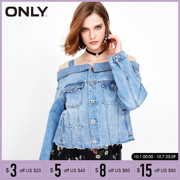 

only women spring autumn strap shoulder denim jacket coat |118154520, Tan;black