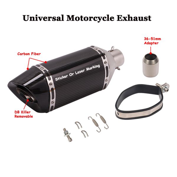 

380mm universal motorcycle akrapovic exhaust escape moto modified carbon fiber 51mm muffler pipe with db killer sliencer
