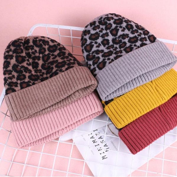 

feitong womens winter warm leopard print knitted sleeve hat plus velvet wooly cap, Blue;gray