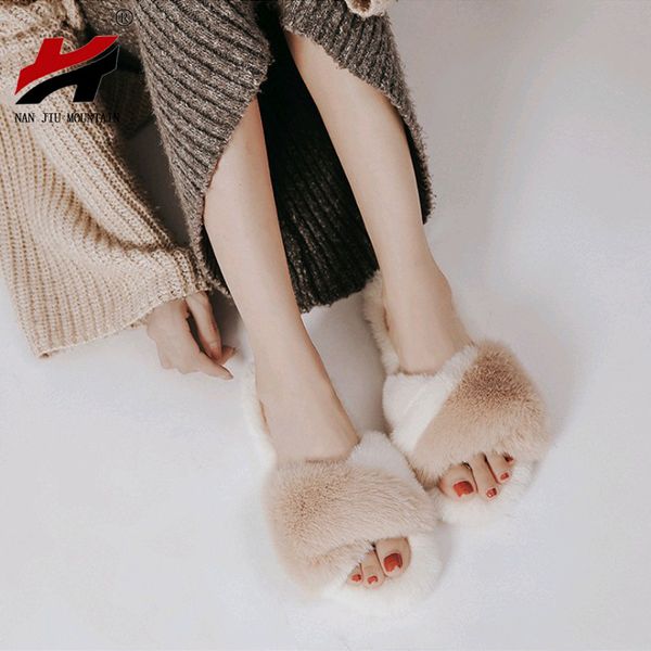 

nan jiu mountain velvet home woman cotton slippers autumn and winter simple open toe indoor slippers non-slip rubber sole, Black
