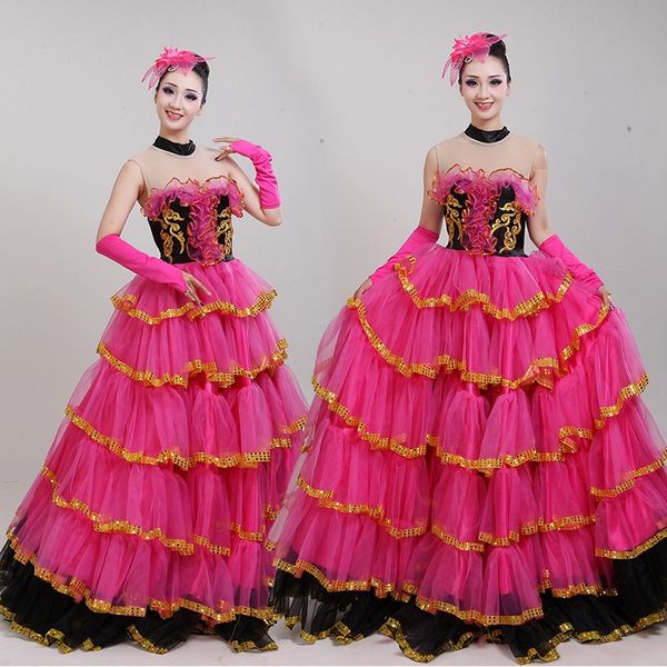 

festival celebration dance wear national stage costume for women carnival colourful modern dancing dress, Black;red