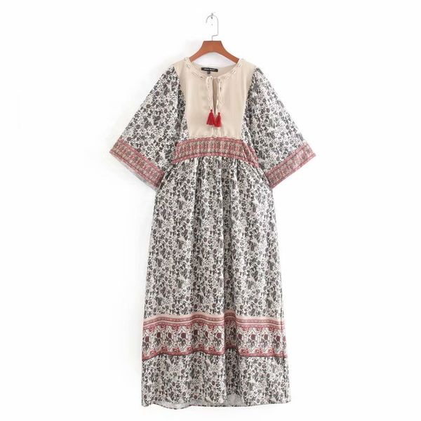 

винтаж o шеи patcwork женщины печать повседневный кимоно платье женский shell настройка кисточкой связали vestidos chic ретро платья