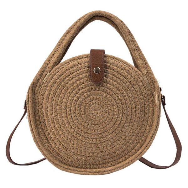 

fashion women's solid color weave round beach bag beach hand bag woman shoulder messenger khaki beige tote bolso mujer