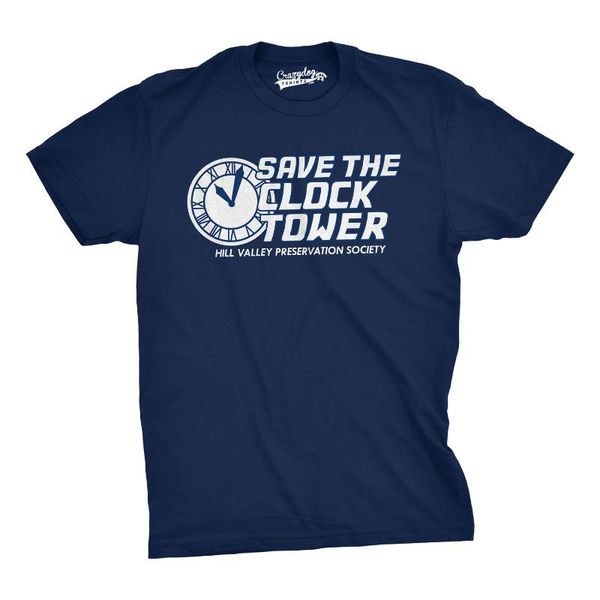 

save the clock tower t shirt funny movie shirt time travel tee cotton casual men t-shirts men ing, White;black