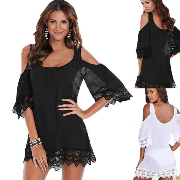 

cover-ups women cover up summer beach ladies lightweight kaftan beachwear bikini cold shoulder lace bathing suit s-xl