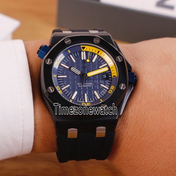 

new royal 15710st automatic mens watch pvd steel blue yllow inner blue texture dial stick markers rubber watches timezonewatch e95e5, Slivery;brown