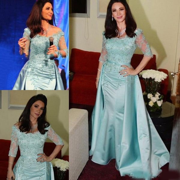 

light blue mother of the bride dresses scoop neck half sleeve lace beaded floor length satin mermaid mother's dresses wedding guest dre, Black;red