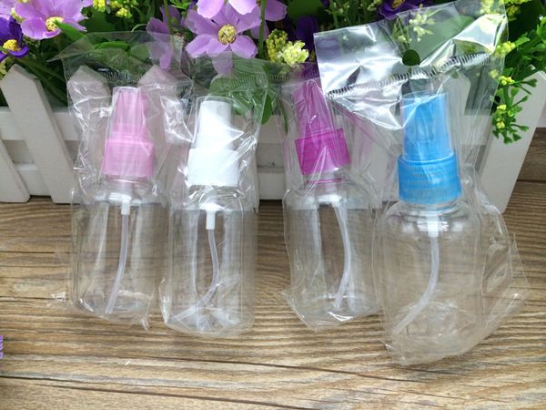 

50ml transparent plastic spray bottle refillable bottle perfume pet bottles with spray pump and mix color caps