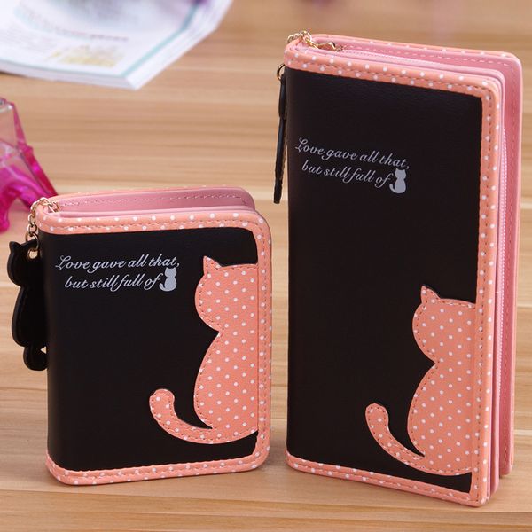 

fashion women wallets zipper lady handbags clutch coin purse cards holder pu leather cat parent-child wallet moneybags burse, Red;black