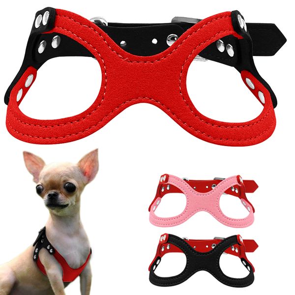 

soft suede leather small dog harness for puppies chihuahua yorkie red pink black ajustable chest 10-13