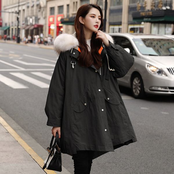 

women's down & parkas winter coat women white duck jacket warm parka big fur collar oversized puffer casaco yy1407, Black