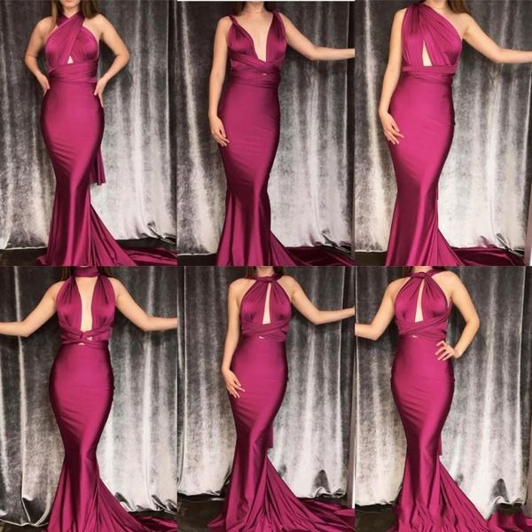

2019 new burgundy prom dresses satin convertible mixed styles sweep train plus size custom mermaid evening dresses party dresses, Black