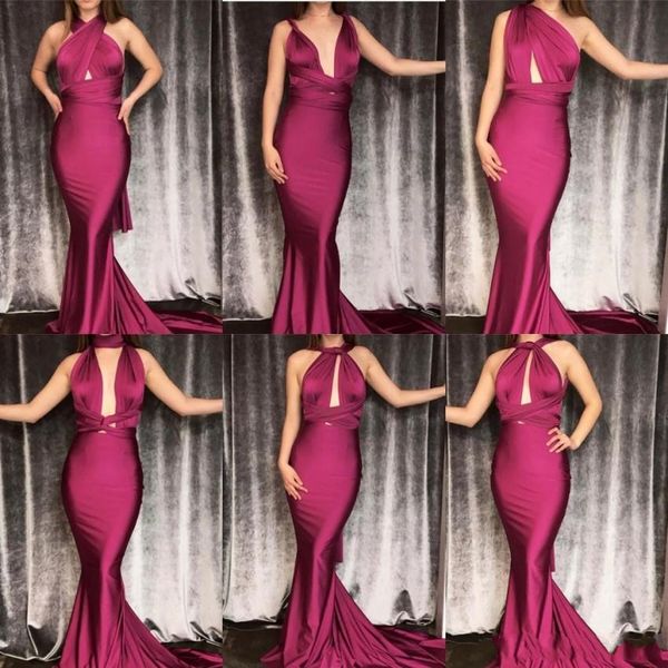 2019 New Sexy Borgonha Prom Vestidos de Cetim Convertible Mixed Estilos Sweep Train Plus Size Personalizado Sereia Vestidos de Noite Barato Vestidos de Festa