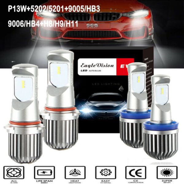 

1 pair 9005 hb3/9006/h8/5202/ cob led headlight bulbs kit high/low beam 6000k